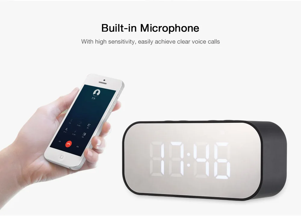 Portable Mirror LED display time wireless Handsfree call vibrant usb alarm clock speakers - ANKUX.COM