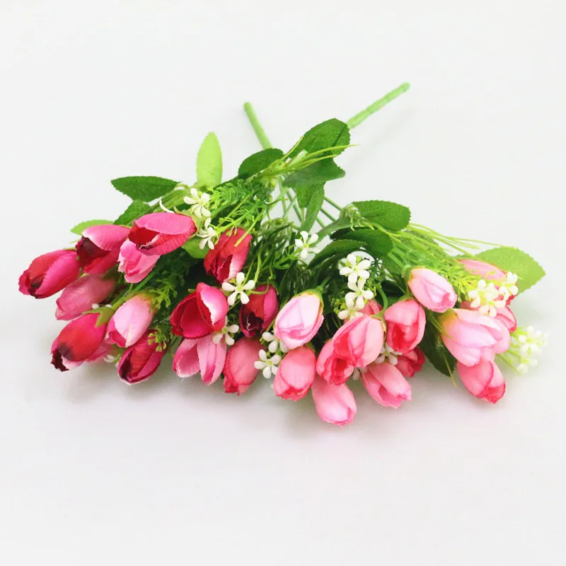 Flone 15 Heads Mini Artificial Tulips Bouquet Silk flower DIY Wedding Home Decorative Wreath Fake Decorative Florals (9)