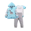 Wholesale baby boys clothes 100% cotton winter infant hoody coat 3 pieces set hanger packed baby clothing sets