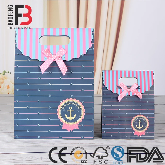 custom printed delicate gift paper bag with ribbon small