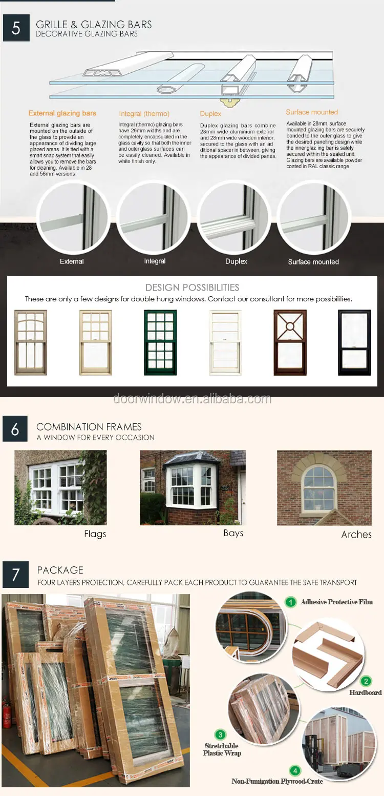 Customized made aluminium double glazed doors and window double hung impact windows