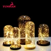Factory Wholesale Different Size U-Shape Bell Display Cloche Transparent Clear Led Lighting Glass Dome With Base Wood Home Deco