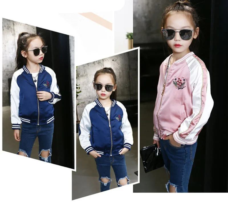 spring embroidered jacket for girls Large kids sports coat baseball clothing (3)