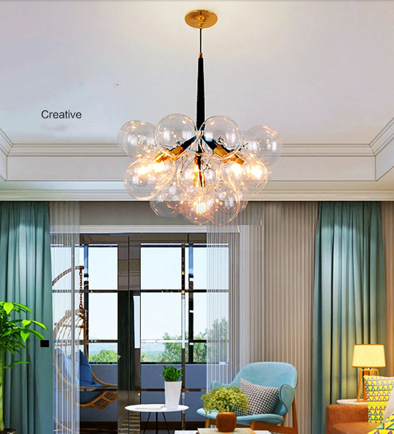 Professional Manufacturer Popular Luxury E27 Glass bubble Modern home pendant Chandeliers lighting