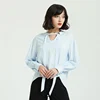 Latest style light blue women blouse with Sashes