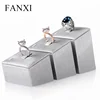 FANXI Wholesale Luxury Elegant Tilt Prop Jewelry Display Stand Set Silver Grey PU Leather Wedding Ring Holder Jewelry