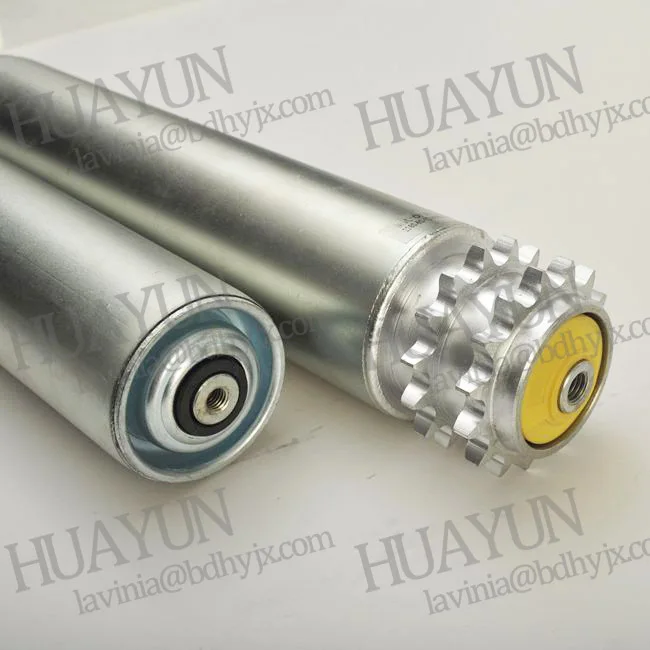 N- heavy duty double sprocket roller with female thread galvanized steel conveyor roller for baggage airport conveyor.jpg