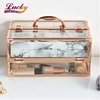 Makeup Beauty Storage Vanity Acrylic Large Lockable Case with Rose Gold Frame