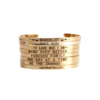 Stainless Steel Women Engraved Inspirational Mantra Bracelet Cuff Bangle