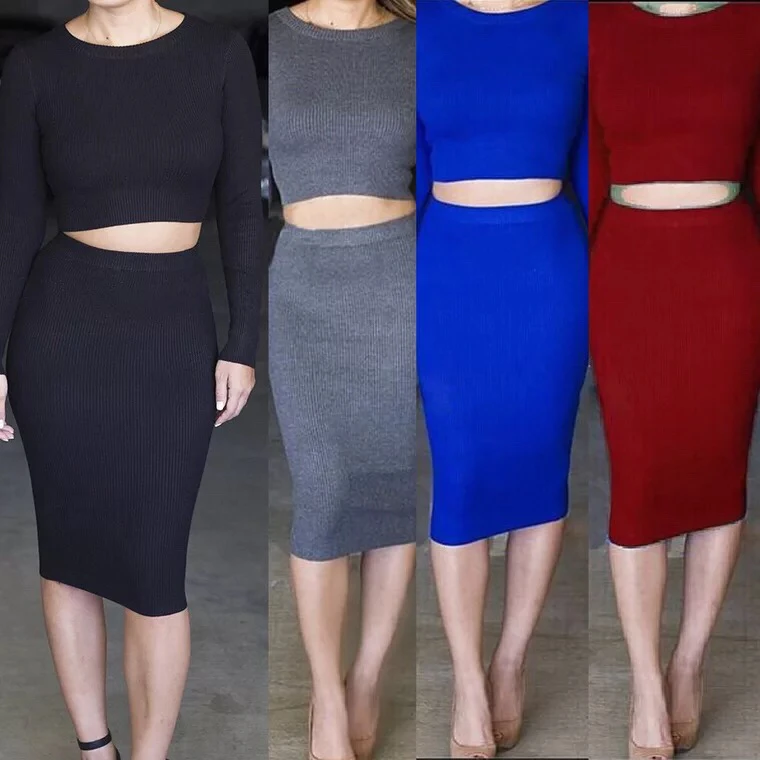 Fashion Long Sleeve Winter and Autumn Casual Dress Bodycon Slim Knit Dress Two Piece Set Clothing, As picture
Fashion Long Sleeve Winter and Autumn Casual Dress Bodycon Slim Knit Dress Two Piece Set Clothing, As picture
