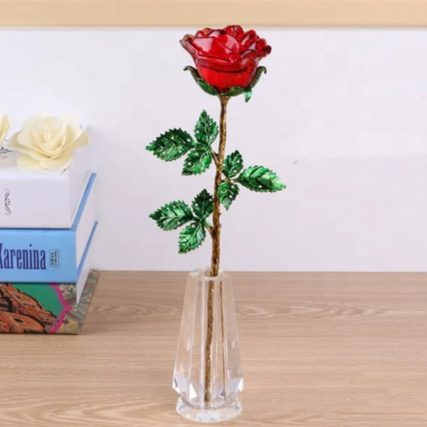 red crystal rose flower for wedding souvenir valentines gift