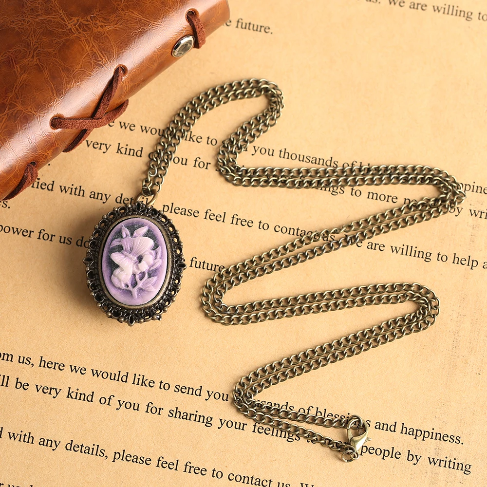 YISUYA Full Hunter Retro Women Pocket Watch Antique Oval Case Elegant Women Carving Pendant Necklace Clock Quartz Watch Gift  (37)