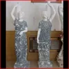 Coloured indoor welcome decorative granite lady sculptures life size marble women with pots statues