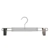 Black soft touch plastic pant hanger with adjustable clips for garment brands