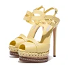 Delicate handmade stylish style novel idea new design top quality light yellow high heel sexy platform sandals