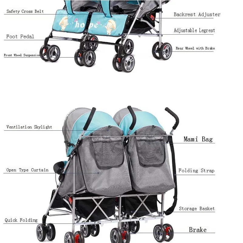 Twin Baby Stroller with Lightweight