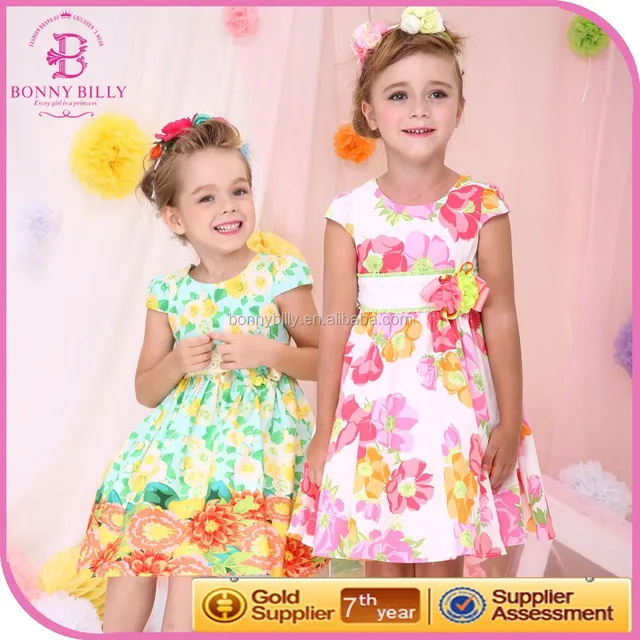 latest bonnybilly summer printed cotton girls dresses ,children