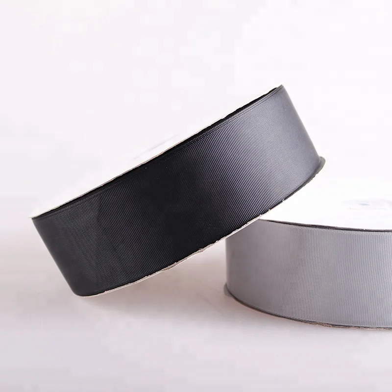 Wholesale custom solid color  100% polyester fashion grosgrain ribbon, Black;silver 
Wholesale custom solid color  100% polyester fashion grosgrain ribbon, Black;silver