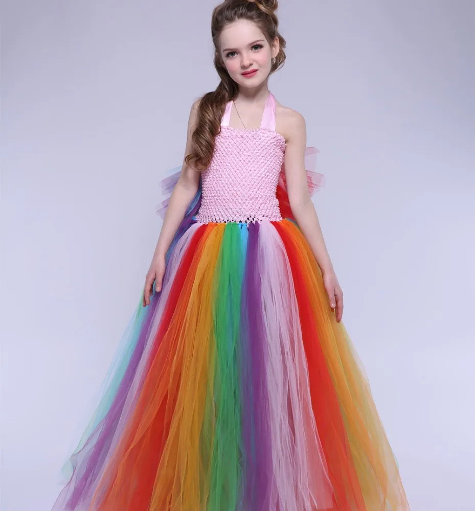 Neue Mädchen Regenbogen Tutu Kleid der Prinzessin Tulle Kleid Kinder Geburtstag Festival Party Kleider My Little Horse Cosplay Kostüm