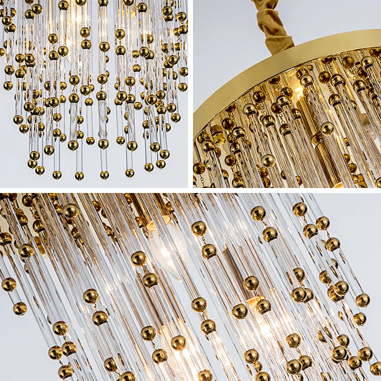 Customized Crystal Chandelier Modern hotel Custom crystal Pendant lamp gold hanging lamp for decoration in zhongshan China