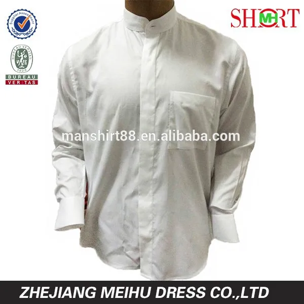 white collarless dress shirt