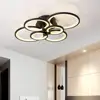 6 Rings Black Acrylic Modern Chandeliers Led Ceiling Light Fixture With Remote Control