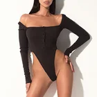 Summer Amazon Hot Sale Women Off Shoulder Knitted Sexy Bodysuit