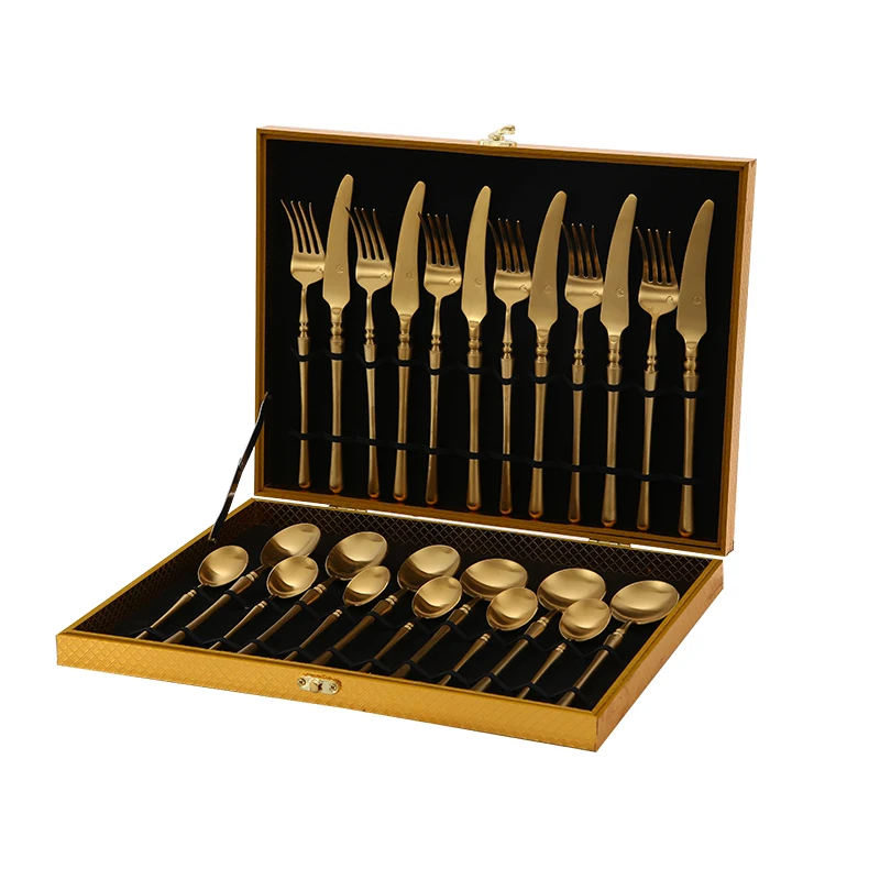 30% off High quality gold flatware sets, 24 pcs cutlery sets with gift black wooden box
30% off High quality gold flatware sets, 24 pcs cutlery sets with gift black wooden box