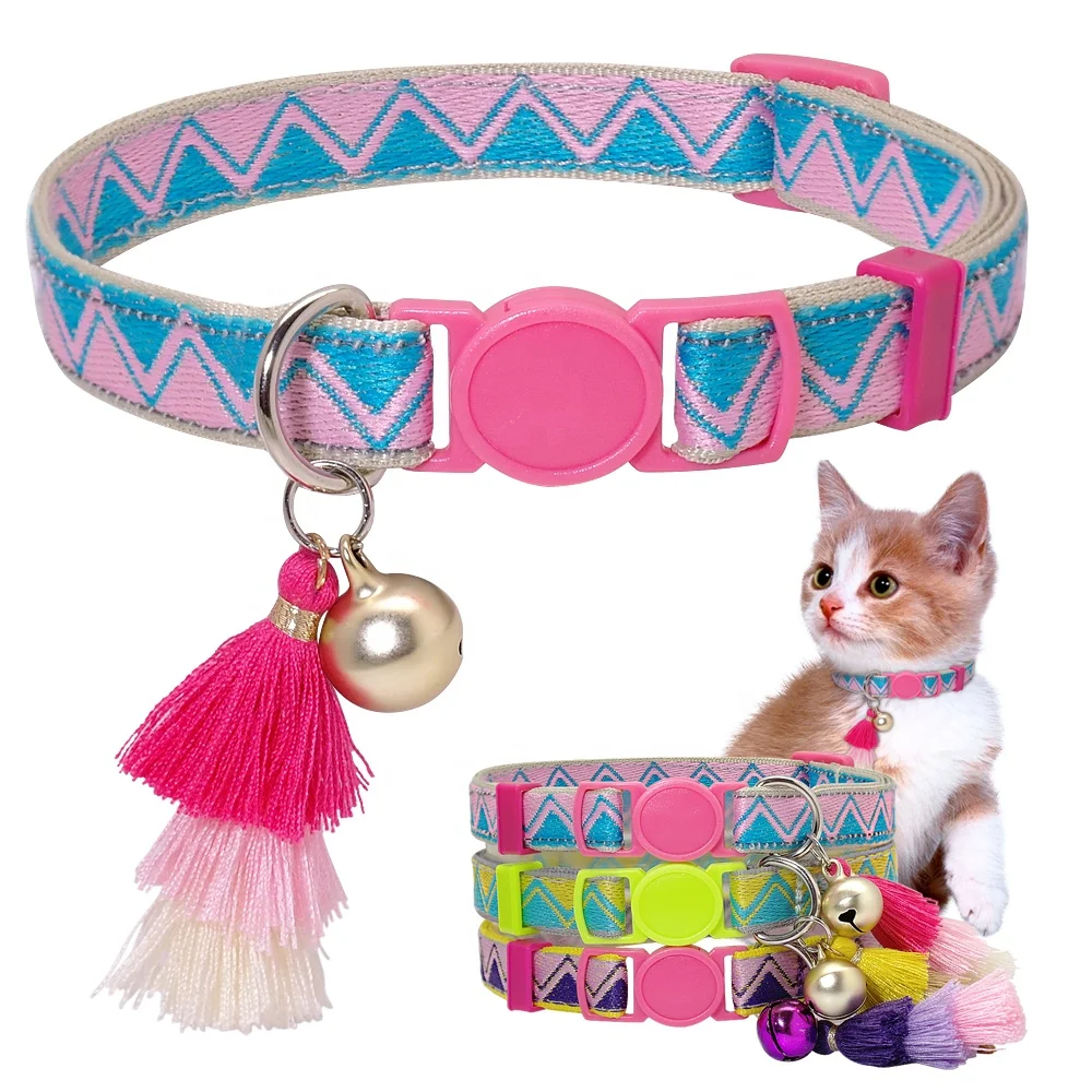 Berry Cute Geometric Patterns Safety Cat Collar With Bells And Tassels, Blue+pink, purple+pink, yellow+turquoise
Berry Cute Geometric Patterns Safety Cat Collar With Bells And Tassels, Blue+pink, purple+pink, yellow+turquoise