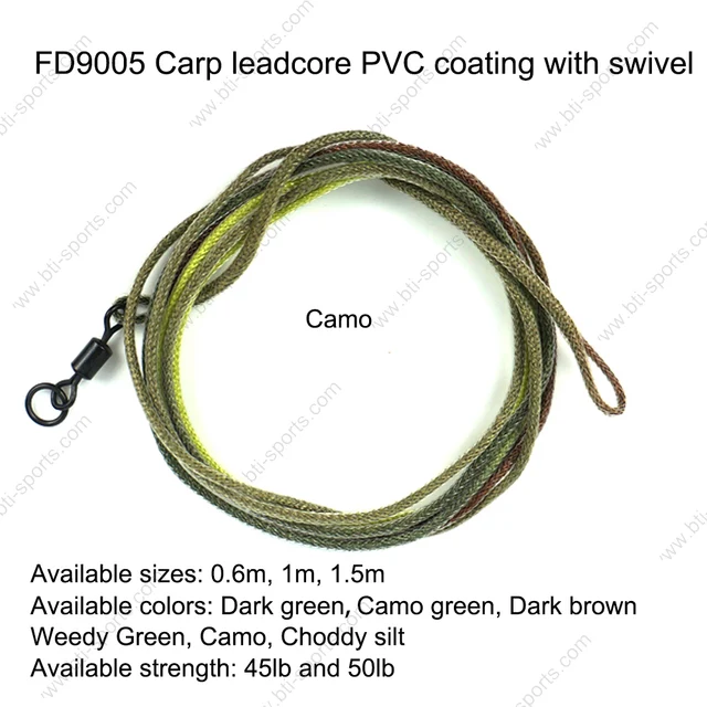 carp,Prawn carp fishing line leader pvc coating 50lb with ring swivel camo
