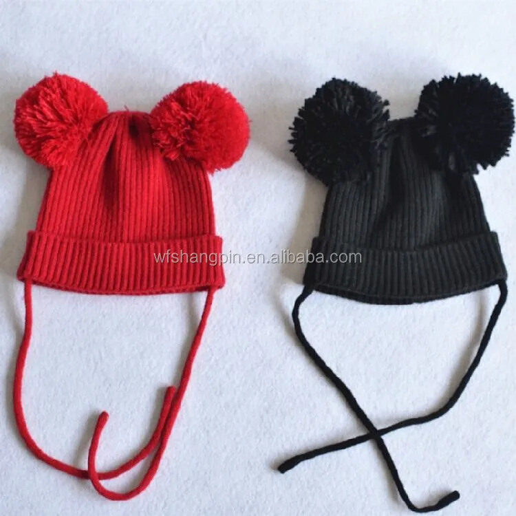 New Arrival Wholesale Knit Baby Beanie Winter Hat with Two Pom Pom Balls