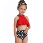 Girls Bow Flower Printed Design Beachwear Adorable Children Strap Swimwear For Baby Kids Swimsuit