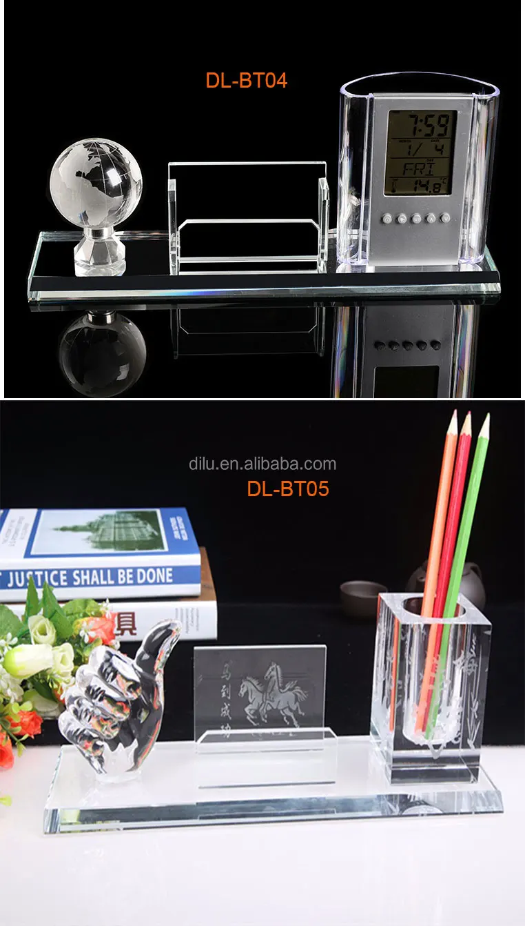 three in one k9 crystal electronic clock pen holder with office