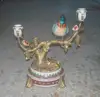 Luxury Antique Bronze And Ceramic Two Cups Bird Candle Holder/Floral Design Home Decorated Candelabra