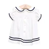 navy style 100% cotton summer short sleeve turtleneck dresses for kids international fashions with snaps