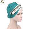Pearl Shell Pendant Head Scarf Cotton Solid Voile Long Head Wrap Necklace Scarves Muslim Jewelry Hijab Turban Headwrap TJM-259