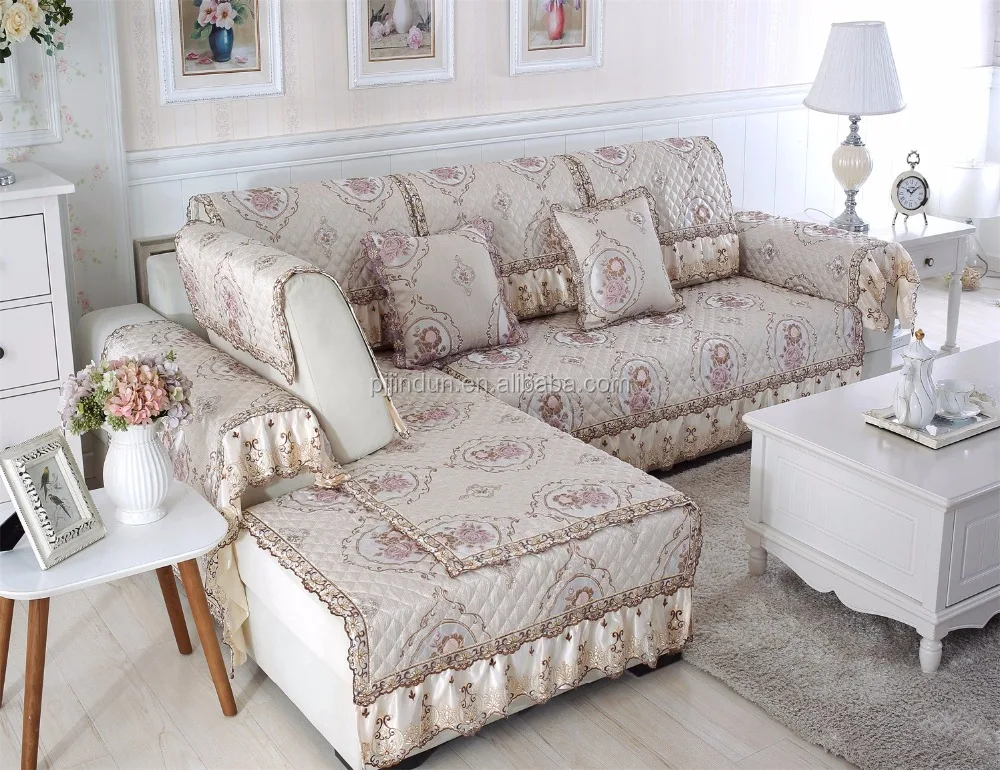 Elegant Lace Beige color Quilted sofa covers, Sofa Furniture Protector, protective sofa covers
