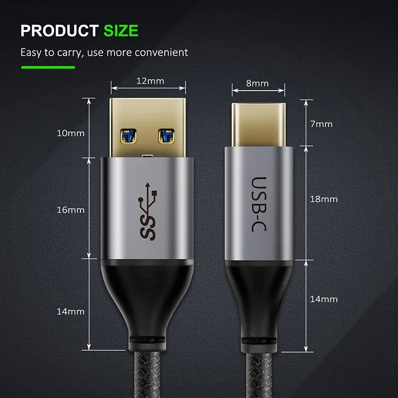 CABLETIME USB C 3.0 Type c Nylon Mobile Phone Cable 3.0A 5Gbps Fast Charging For Huawei Samsung Xiaomi One Plus,1m 3ft - ANKUX.COM
