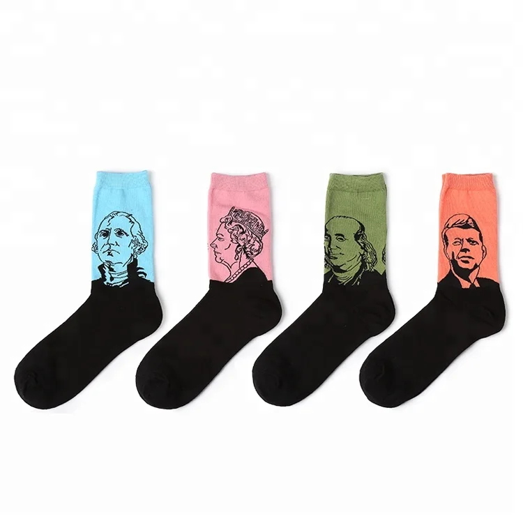 OEM service custom Famous Persons Portrait print socks man Black Socks, Custom color 
OEM service custom Famous Persons Portrait print socks man Black Socks, Custom color