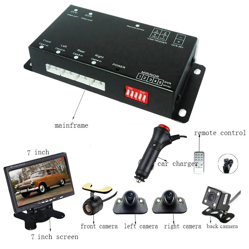 4 Channel SD Card Intelligent Mini Car Recorder DVR With Front//Rear//Side Camera