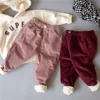 S65184A Baby kids thick corduroy fleece pants for winter