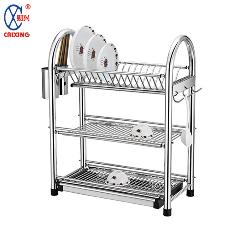 Large Capacity Kitchen Plate Storage Holder Stainless Steel Tier Dish