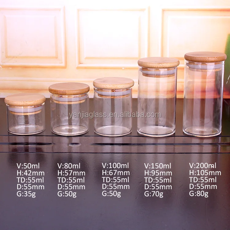 Kitchen small size 80ml wooden lid borosilicate glass storage jar