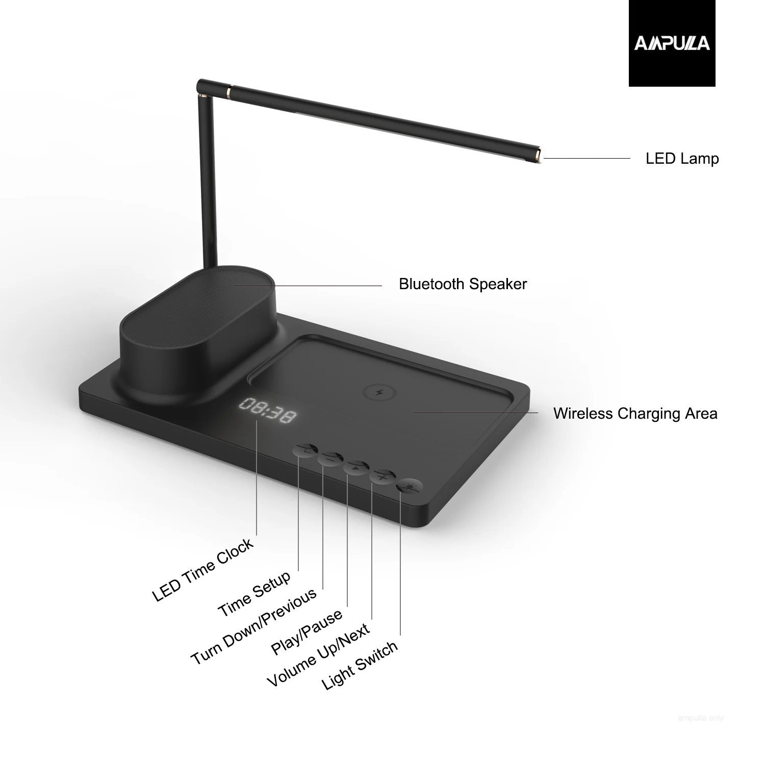 Masdio Beacon Wireless Charging Table Lamp with Wireless Speaker for Deep Bass Music - ANKUX.COM