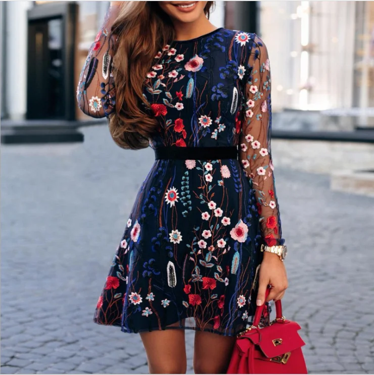 Sexy Women Floral Embroidery Sheer Mesh Boho Mini A-line Dress See-through Black Dress
Sexy Women Floral Embroidery Sheer Mesh Boho Mini A-line Dress See-through Black Dress