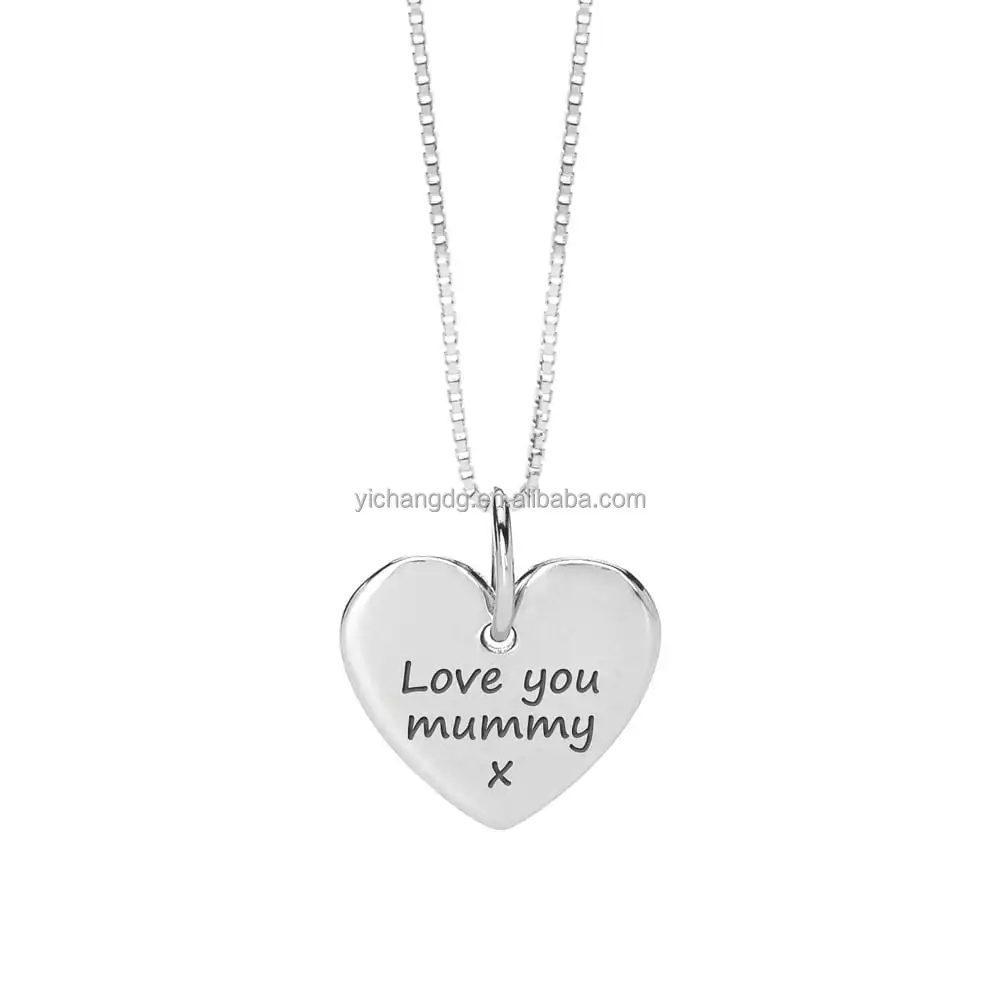mom jewelry silver heart necklace engraved with love you mummy