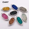 WT-C248 WKT Wholesale Simple Style Cute Oval Shape Connector With Silver Plated Druzy Agate Stone Bracelets Connector