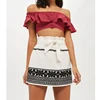 Bohemian Chic Embroidered Paper Bag Mini Short Skirt With Waist Belt HSS6054
