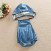 S33232W New style blue jean baby rompers with hats cotton sleeveless summer romper