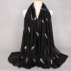 2019 Women Lovely Gold Feather Viscose Shawl Scarf Plain Embroidered Wrap Pashmina Stole Ladies Winter Muslim Hijab